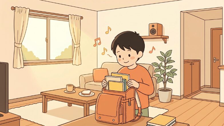 英語の歌を聴きながら口ずさむ小学5年生